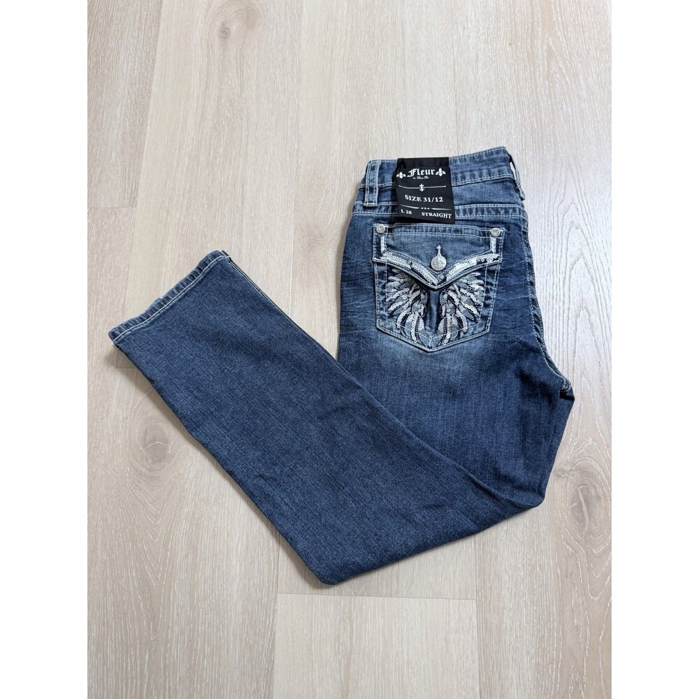 NWT Fleur by Miss Me Angel Wing Jeans Sz 12 31x28 Bling Rhinestone Western Y2K - Picture 15 of 16